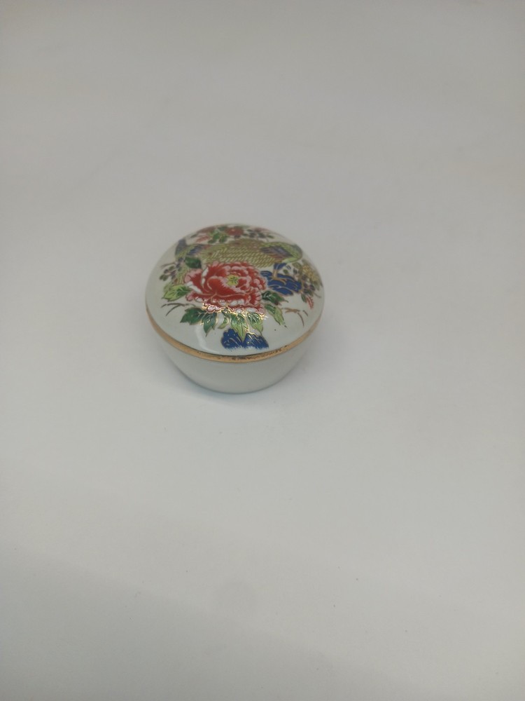 Vintage Asahi Japan Porcelain Peacocks and Flowers Trinket Box
