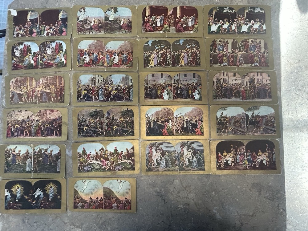 22 Antique Life of Christ Stereoview Cards Religious Litho Stereoscope Bible Set