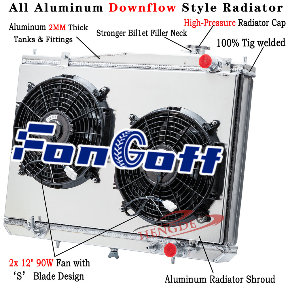 2 Row Radiator Shroud Fan For 1998-2004 Nissan Frontier 2000-2004 Xterra 2.4L AT