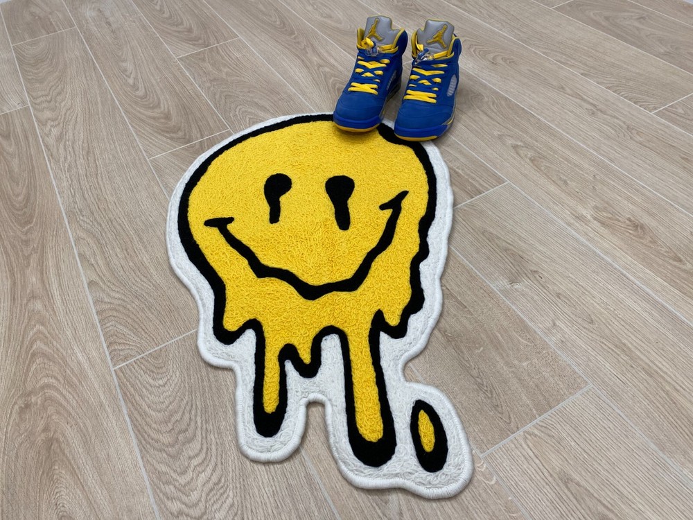 Acid Wash Smiley Face Emoji Rug for Living Room Bedroom Floor Mat-image