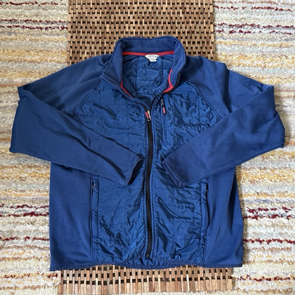 Orvis Jacket Mens XL Blue Hybrid Mixed Media Quilted Fleece Full Zip Puffer