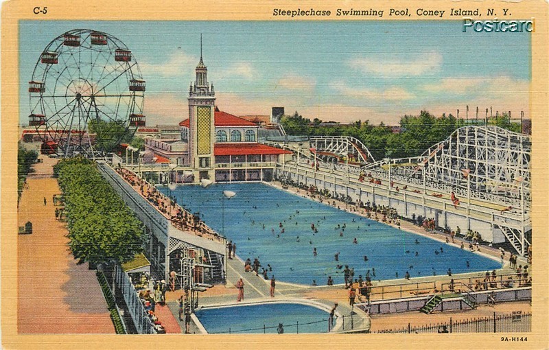 NY, Coney Island, New York, Steeplechase Swimming Pool, Curteich No. 9A-H144