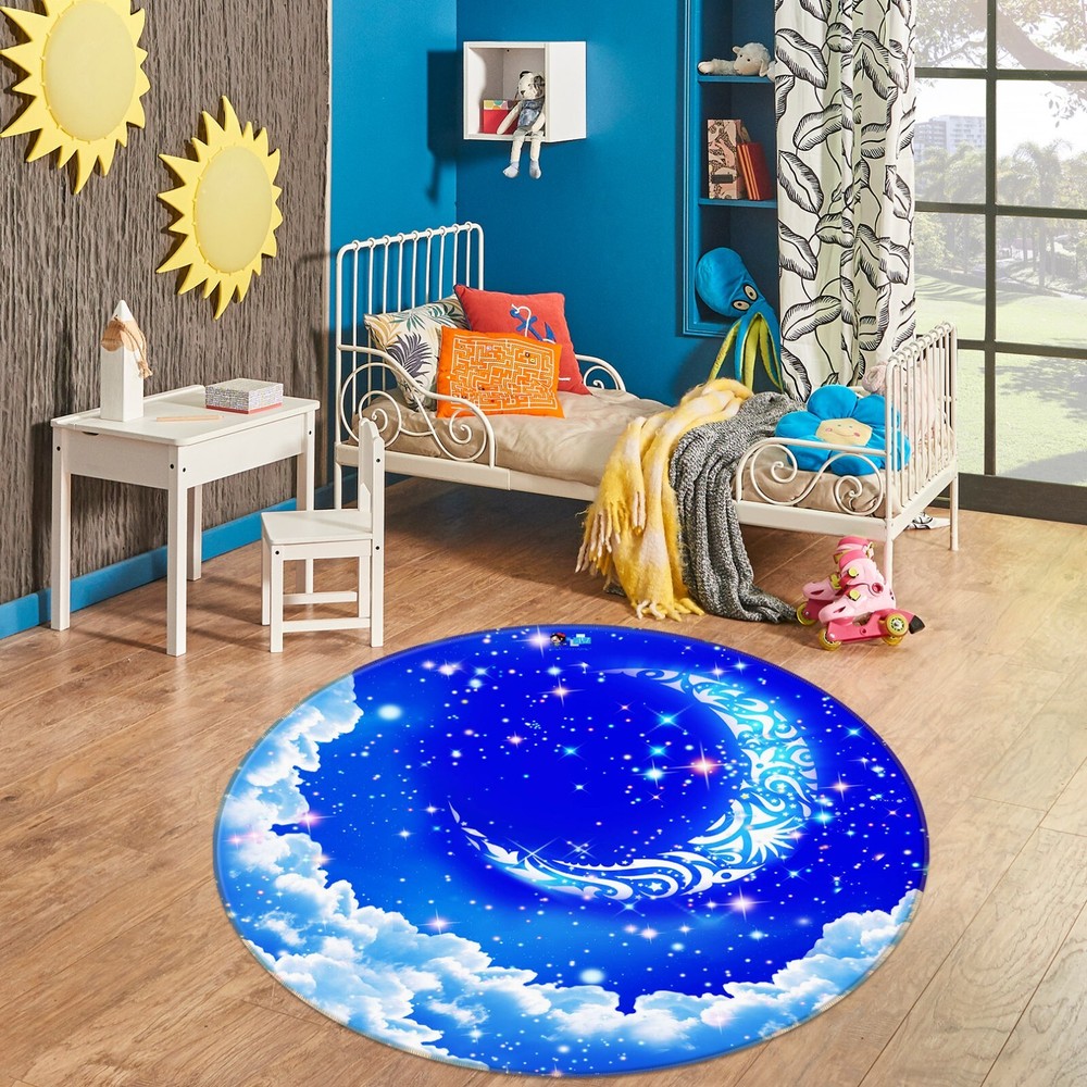 3D Starry Moon Game Rug Round Photo Carpet Mat 2023