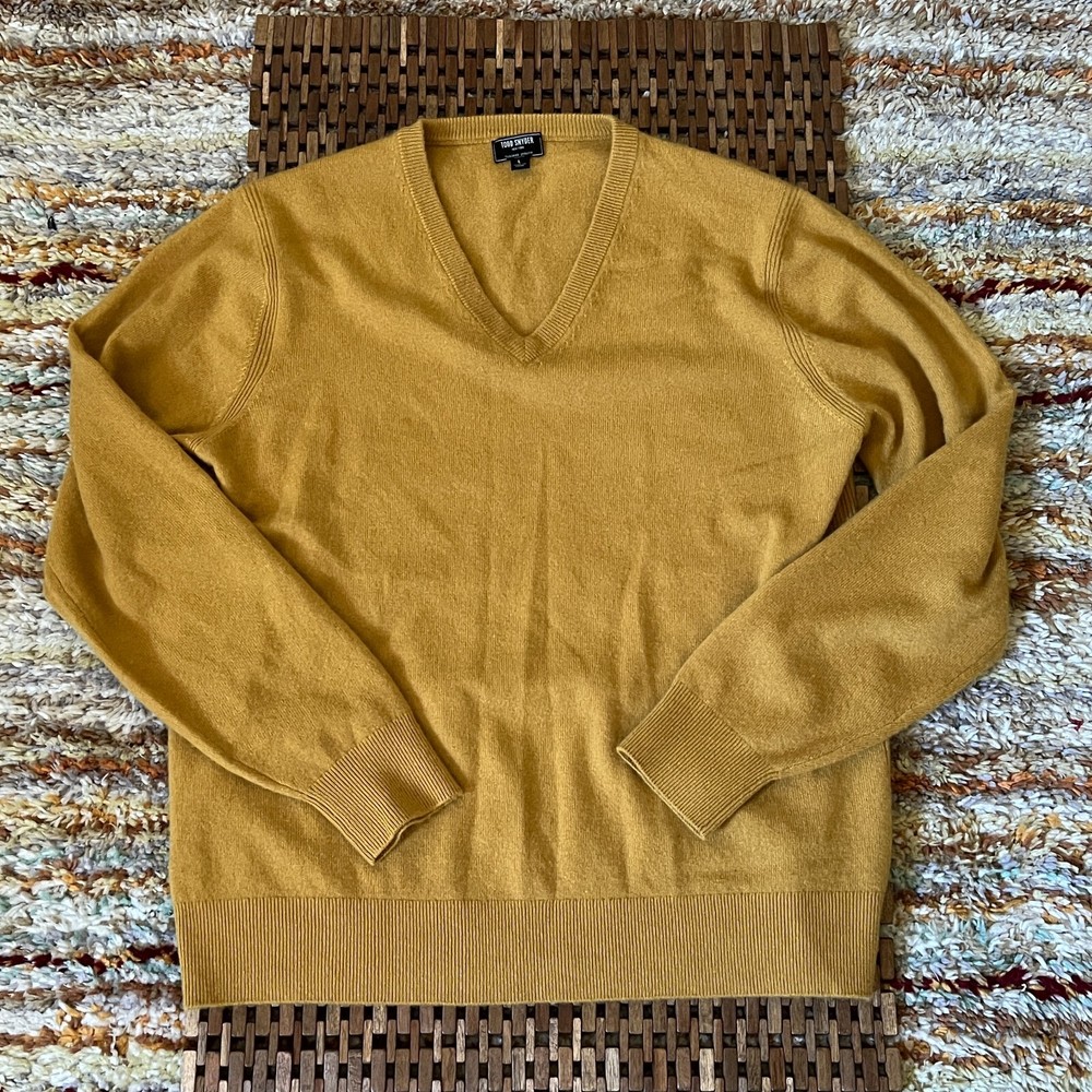 Todd Snyder 100% Cashmere Pullover V Neck Sweater Gold Men's Size Large L