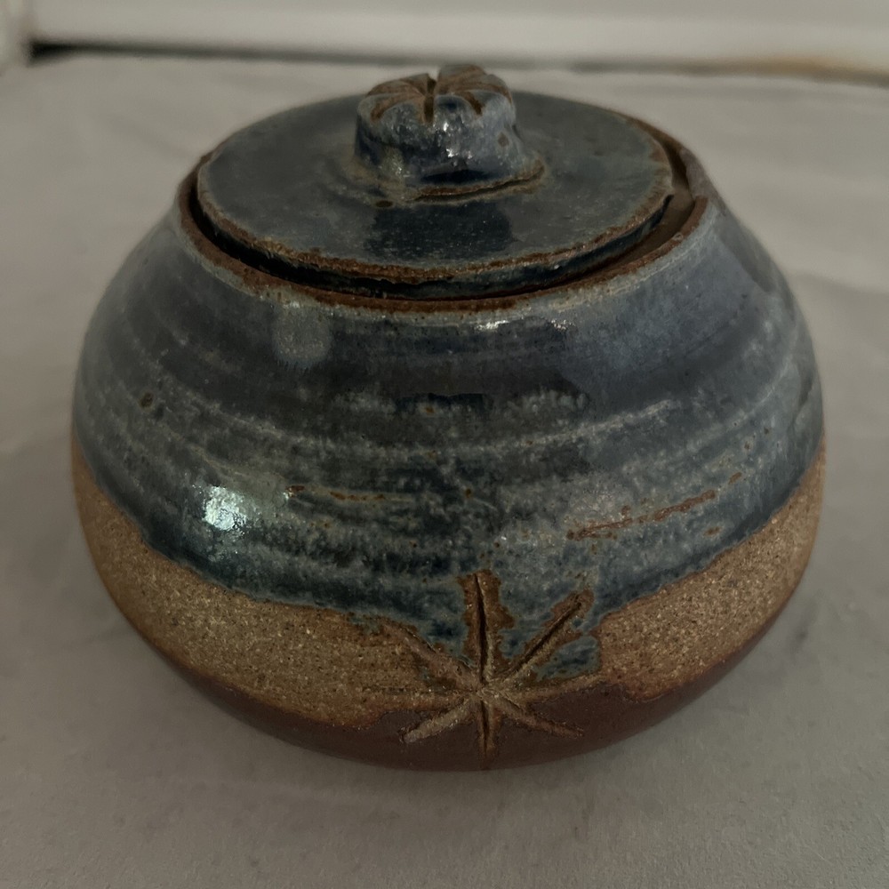 Glazed Pottery Vase Bowl With Lid Signed “VK-C”