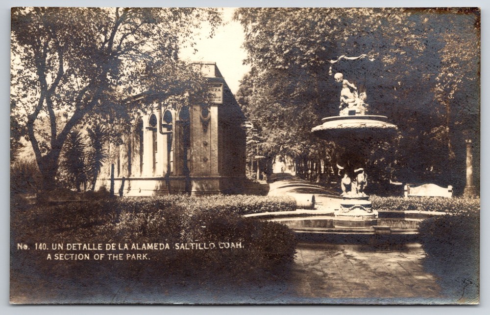 RPPC Mexico Saltillo Coahuila Alameda Park Fountain Real Photo Postcard
