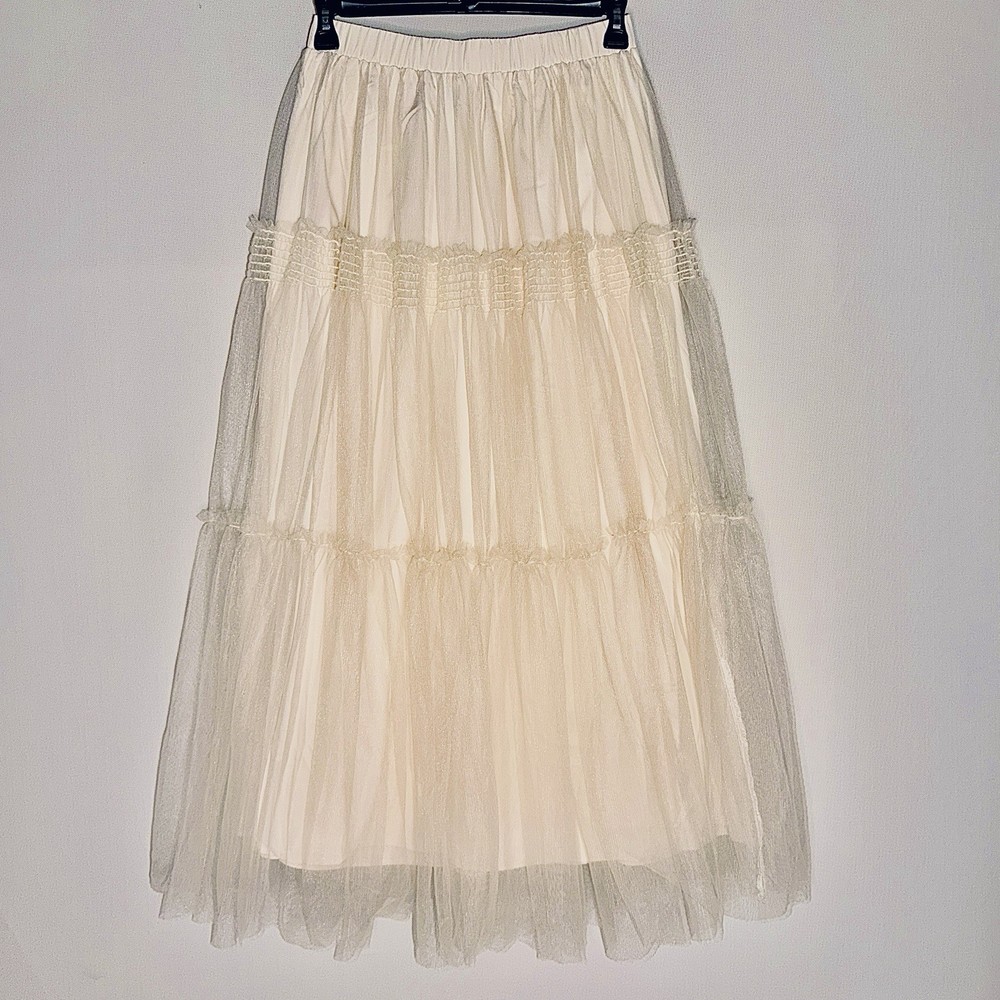NWT Anthropologie Pinch Tiered Tulle  Overlay Skirt Sz L Ethereal Romantic Boho