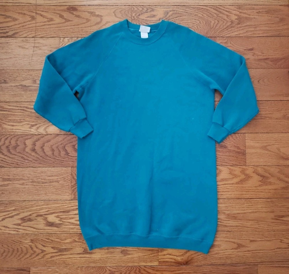 Vintage Sturdy Sweats by Lee Teal Blue Sweater Dress Sweatshirt L/XL Faded 90s