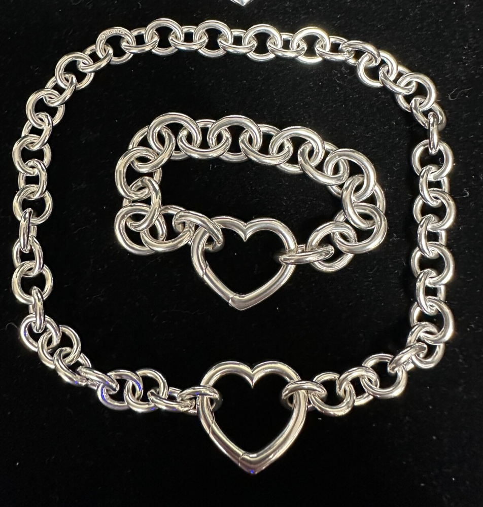 Set of Tiffany & Co Heart Clasp Necklace & Bracelet  *SMALLER SIZE* W/Box