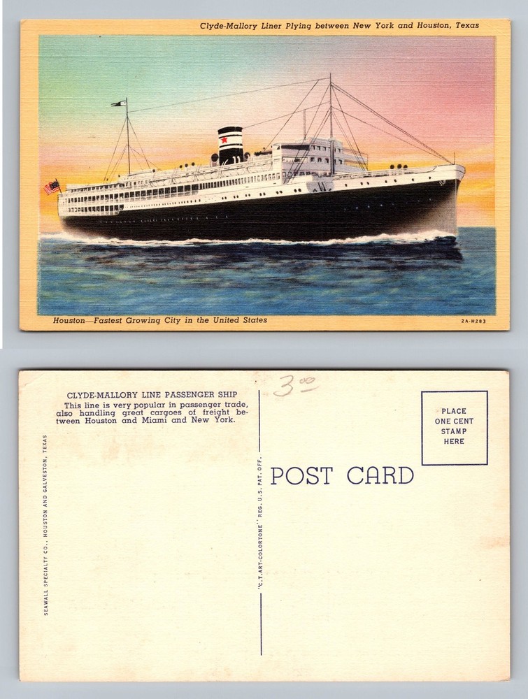 Houston, TX-Texas, Clyde-Mallory Liner Ship Souvenir PC Old Vintage Postcard