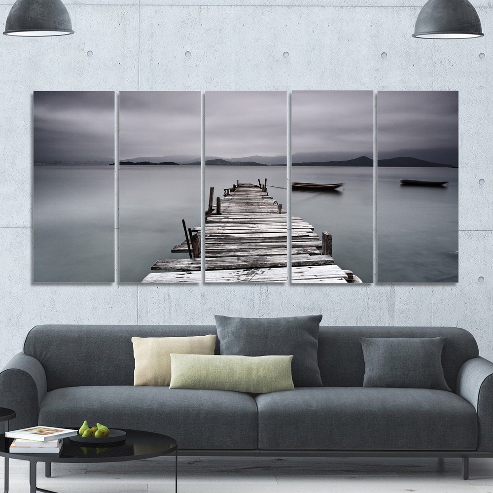 Designart Pier and Boats Seashore Oversized Bridge and Pier Canvas Art