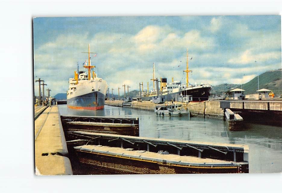 Postcard Panama Canal Pedro Miguel Lock Ship Transit Vintage View
