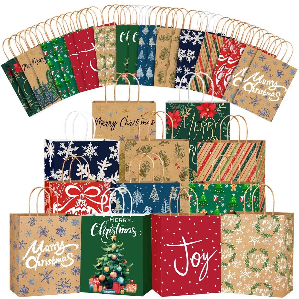 JOICEE 24PCS Christmas Gift Bags，Christmas Kraft Paper Reusable Small Gift Ba...