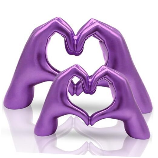 Heart Hands Statue,Love Finger Sculptures,Modern Home Decor Art for 2PCS Purple