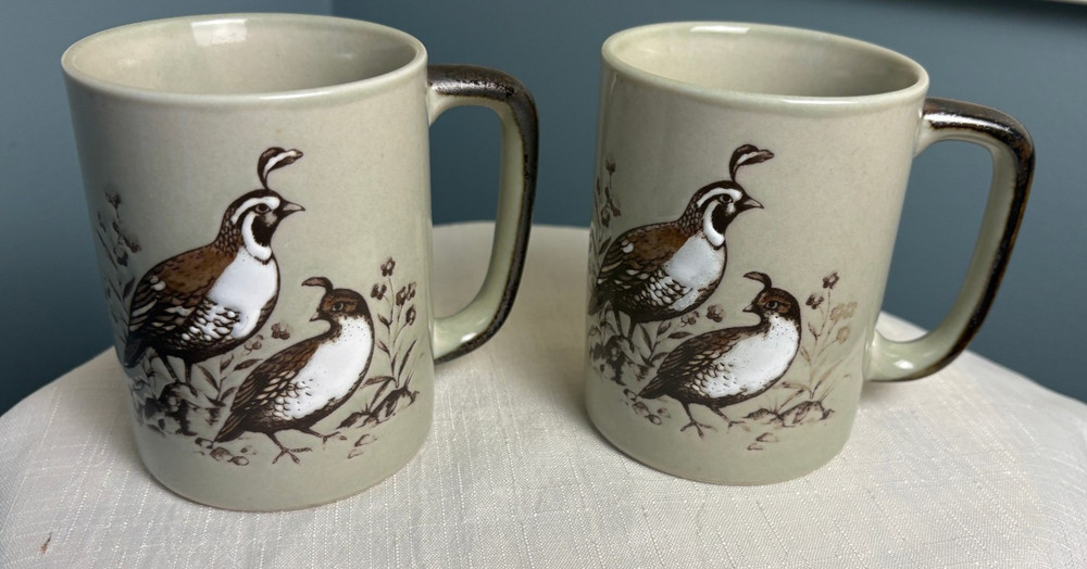 Pair Vintage 1970s Otagiri Japan Bobwhite Quail Mugs Bird Coffee Cups
