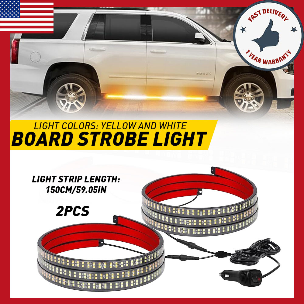 2PCS Truck LED Flash Amber White Running Board Strobe Strip Lights 60 Inch Kit