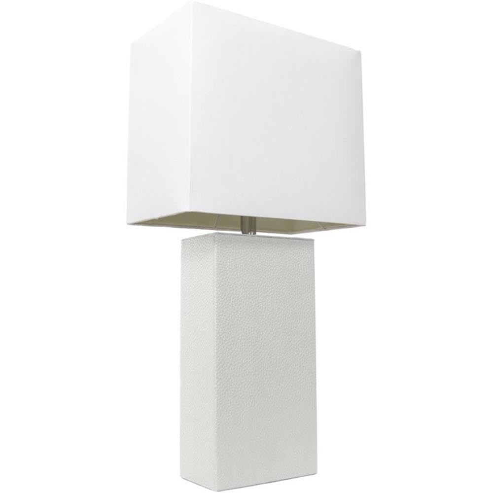 Elegant Designs LT1025-WHT Modern Leather Table Lamp with White Fabric Shade, Wh