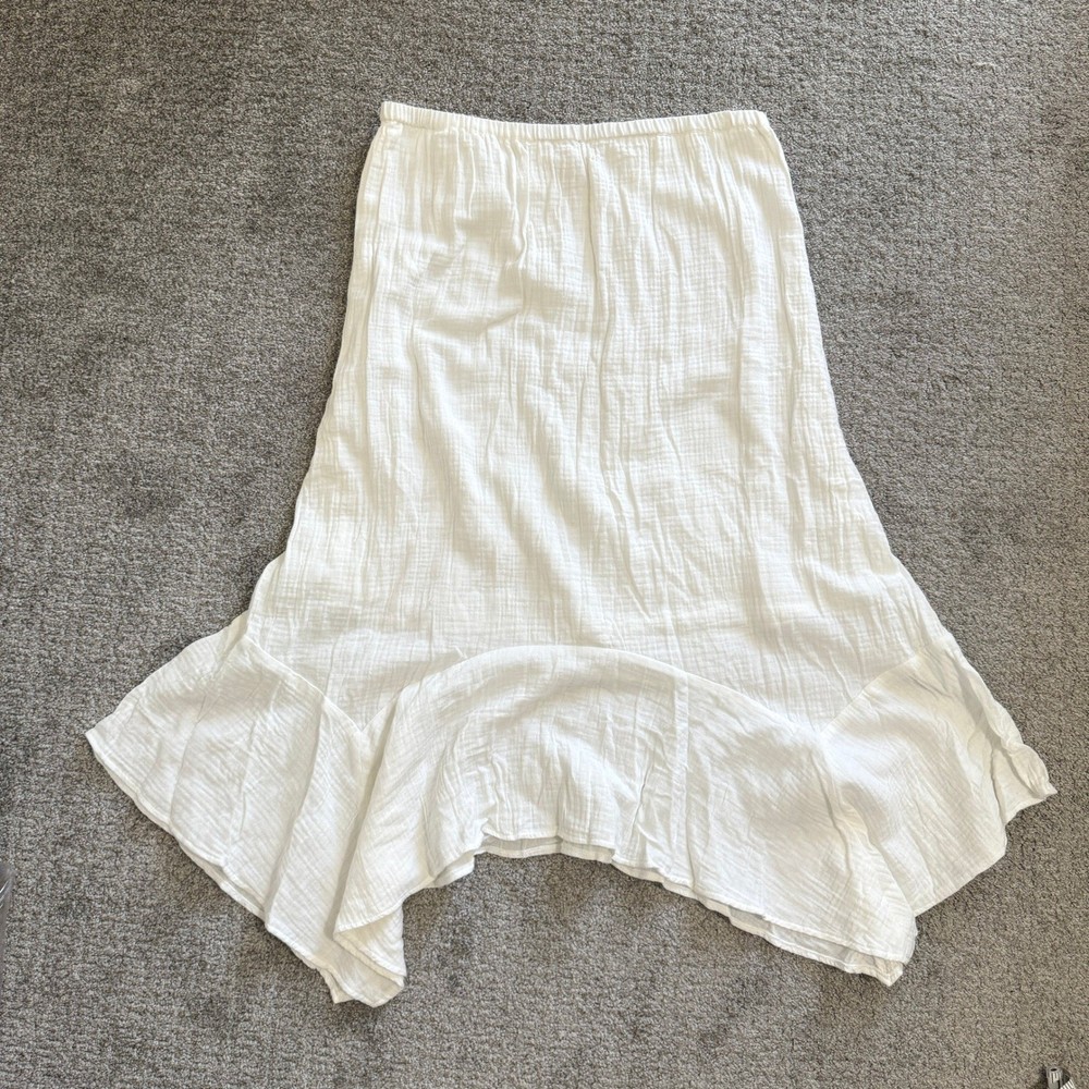 Sundance White Cotton Gauze Handkerchief Hem Midi Skirt Large Coastal Cottage