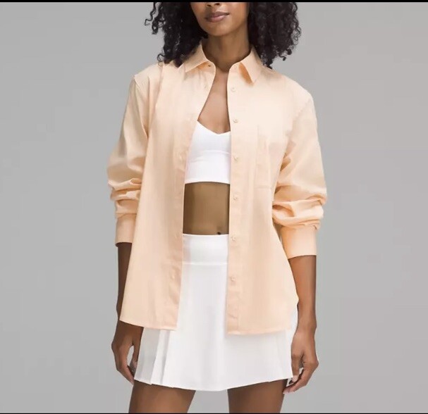 Lululemon Women’s XL Relaxed-Fit Poplin Cotton-Blend Button-Down Shirt NWT