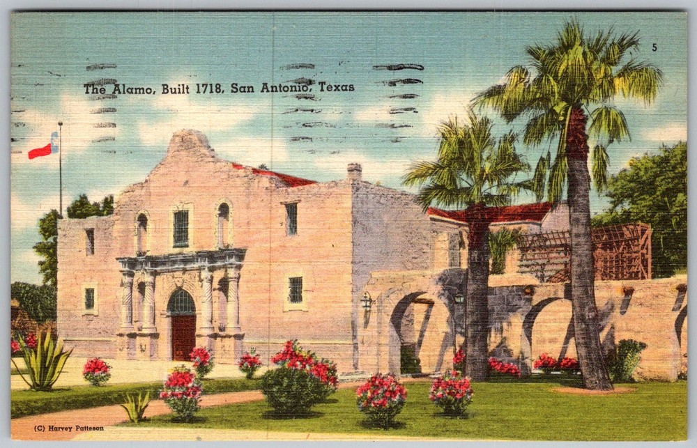 Vtg Linen Postcard Alamo Mission Entrance San Antonio, TX 1940s