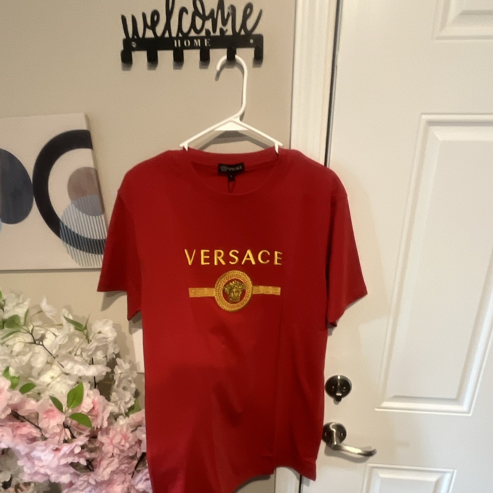 Versace Medusa Logo Red Graphic Print Cotton Crew Neck T-Shirt Men’s L