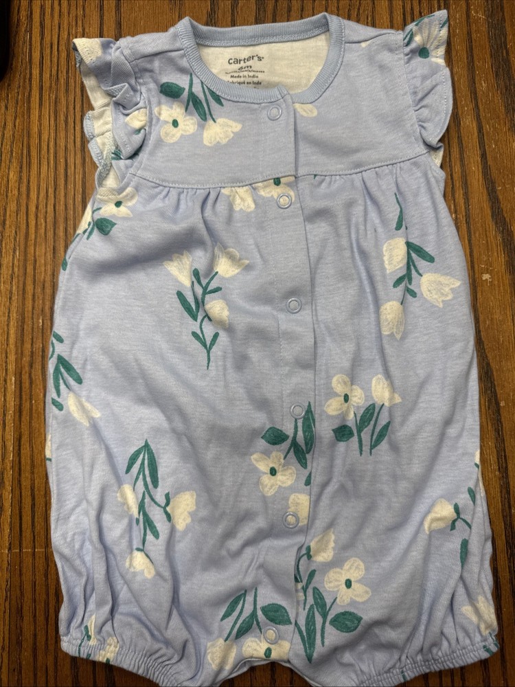 Carter's  Baby Girls' Floral Romper - Blue 6m