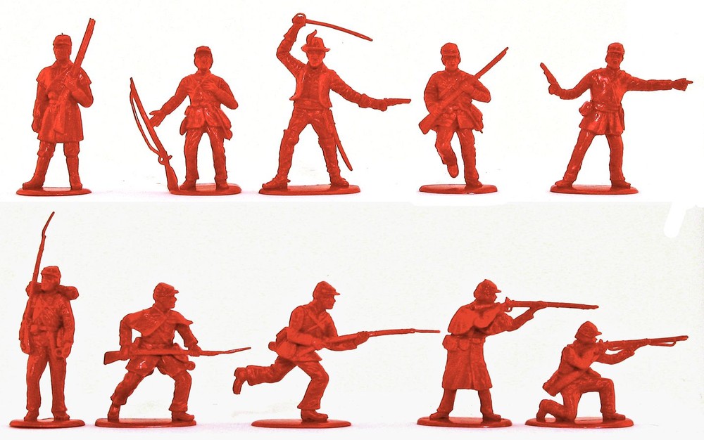 Accurate C.S.A Infantry set #1 in Red Color - 10 54mm soft plastic figures-image