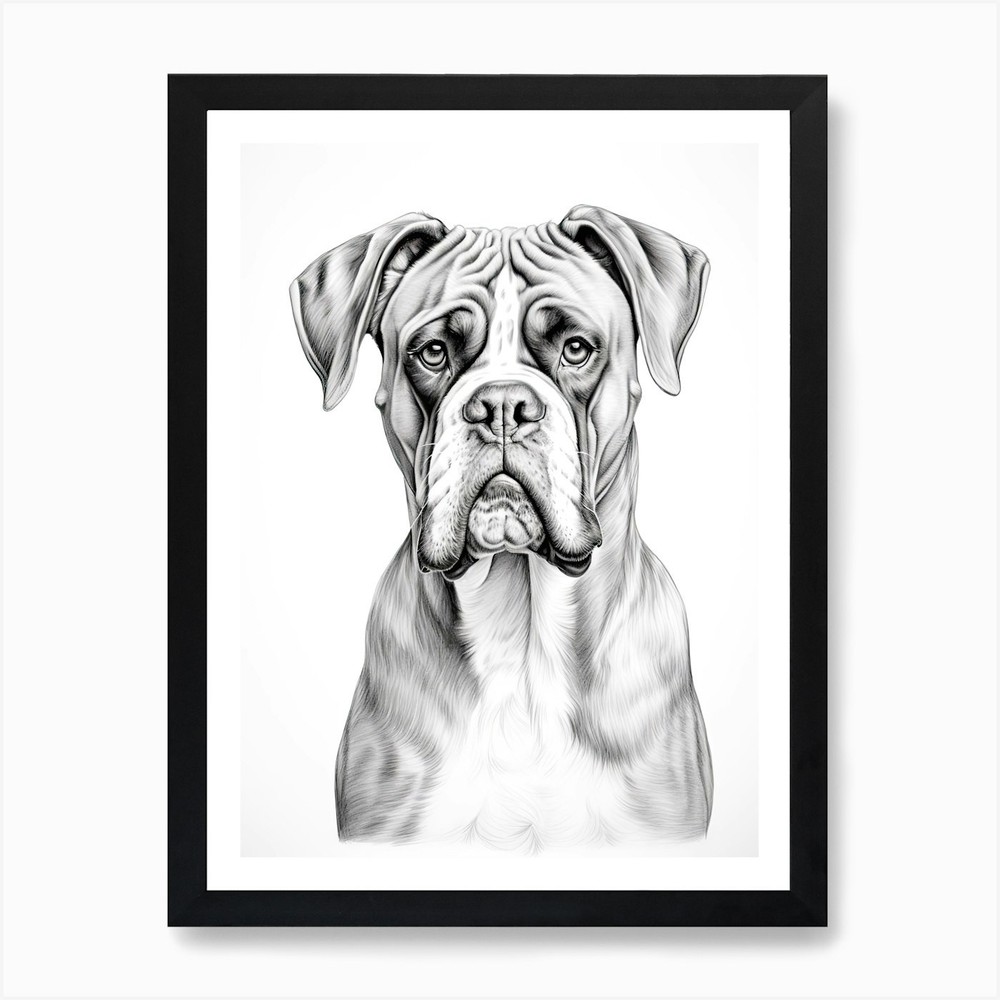Boxer Dog Line Drawing Art Print Framed Wall Poster Canvas Picture