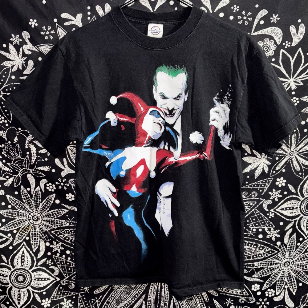 2002 Vintage The Joker & Harley Quinn Black Delta T-Shirt Mens M Alex Ross CLEAN