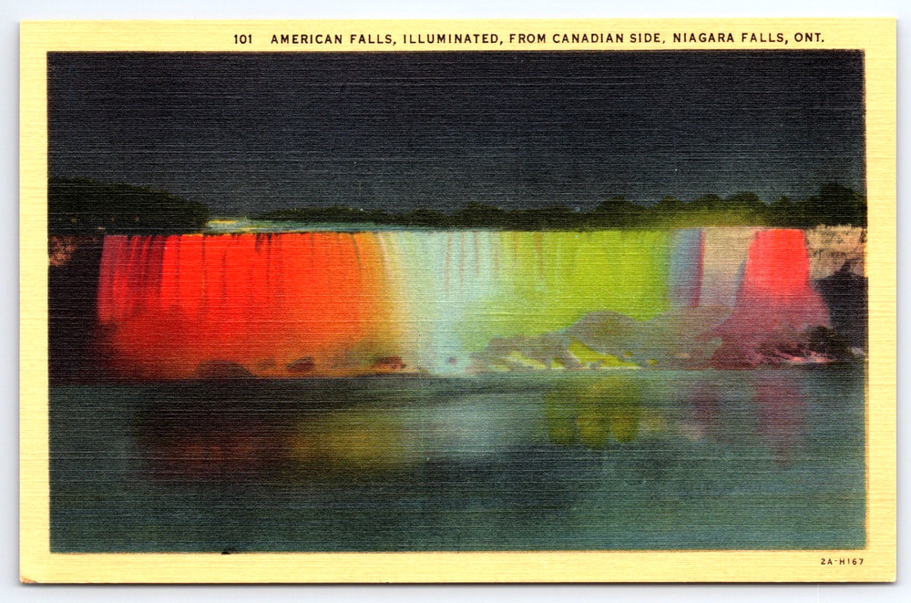 Niagara Falls Ontario Canada American Falls Illuminated Vintage Postcard