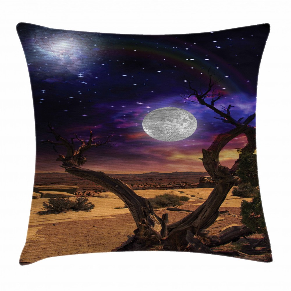 Moon Desert Night Nebula Stars Square Cushion Cover 24 Inches