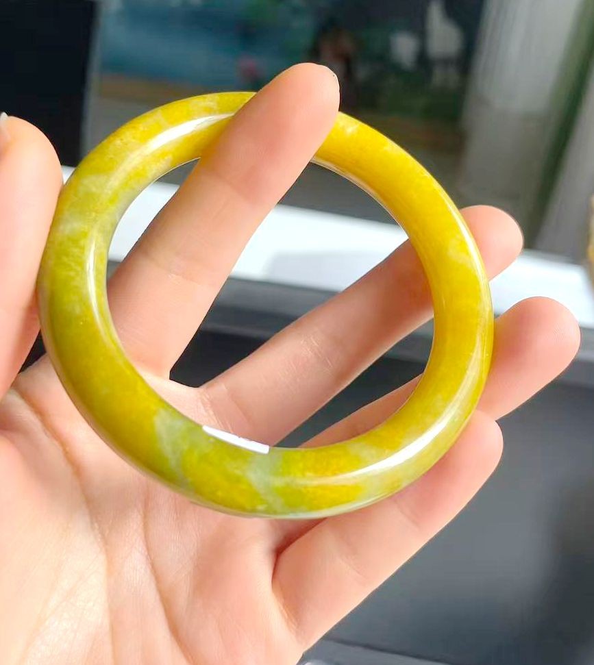Certified Grade A yellow 56.5mm Natural Jade jadeite Bangle Bracelet -3192