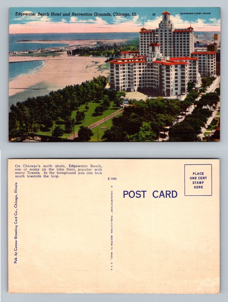 Chicago, IL-Illinois, Edgewater Beach Hotel Lakefront Grounds Vintage Postcard