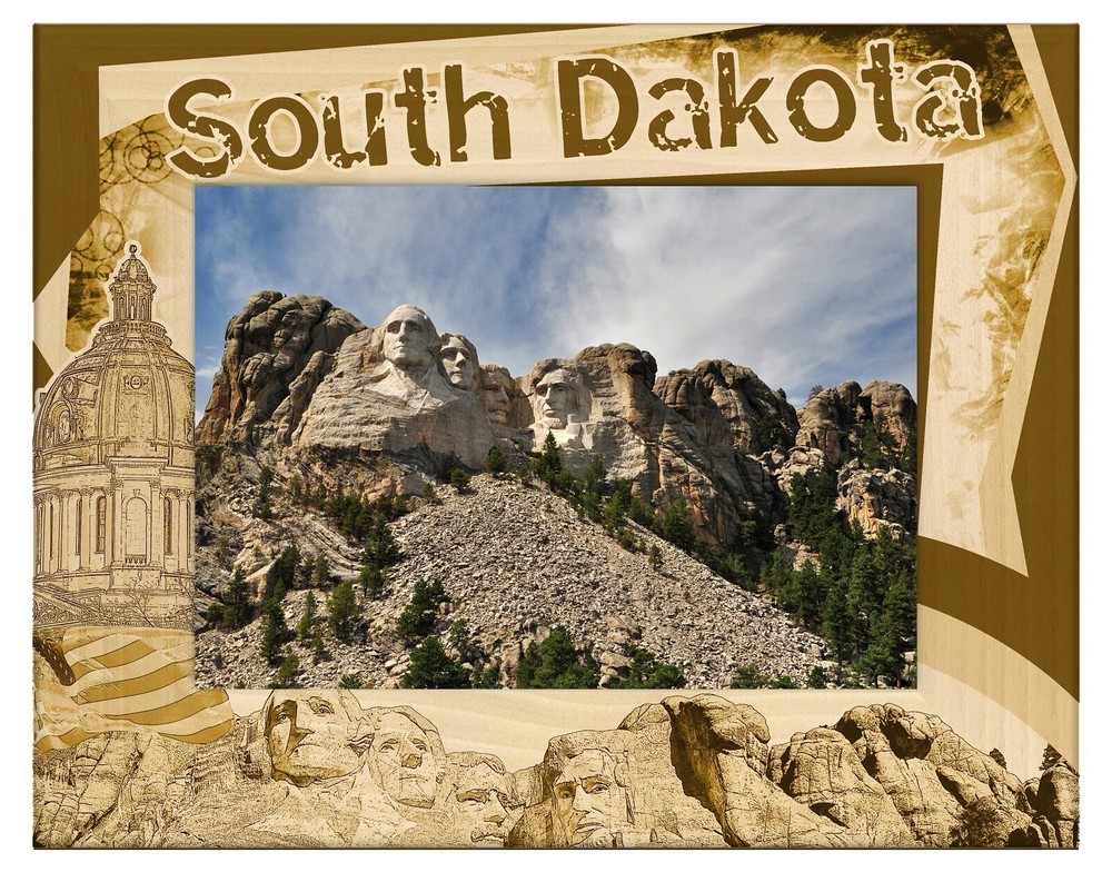 South Dakota Border Style Laser Engraved Wood Picture Frame Landscape (4 x 6)