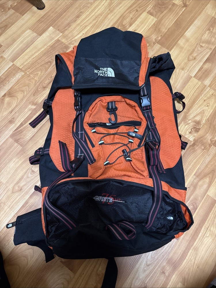 North Face 75L Crete Orange Black Hiking Backpack Used Once  