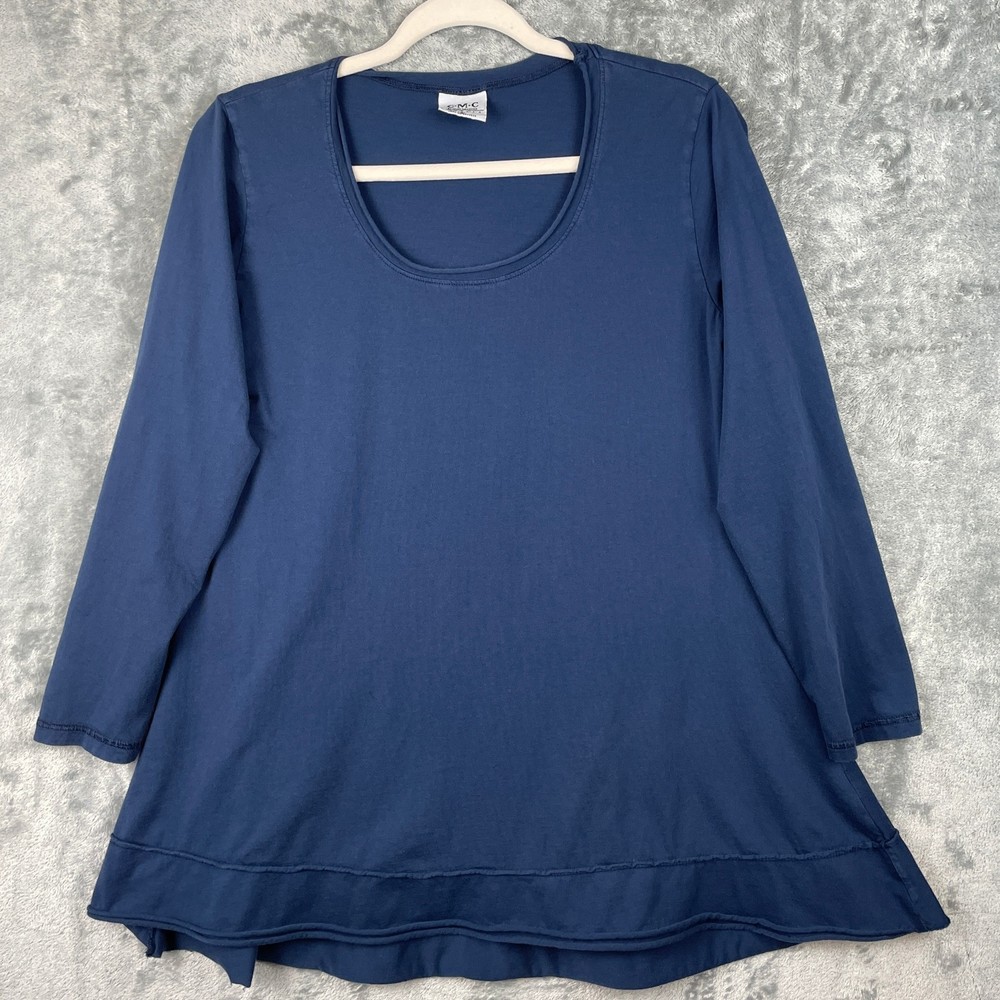 CMC Color Me Cotton Tunic Top Womens Small Blue Round Neck L/S Cotton Lagenlook