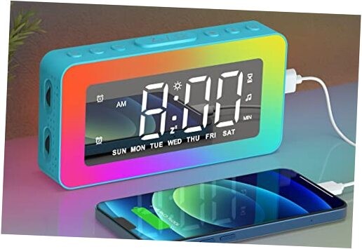 RGB Alarm Clock with Night Light & Mirror for Kids Teens Adults - Blue