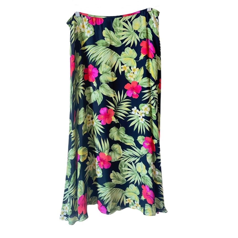 Lauren Ralph Lauren Skirt Midi 100% Silk Floral Lined Cottagecore Sz 14 Petite