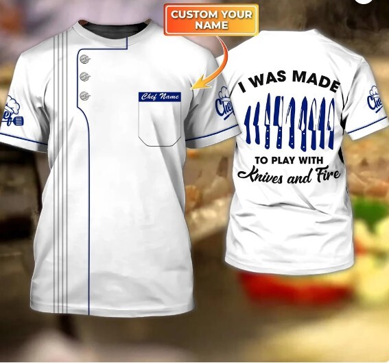Personalized 3D all over printed Chef Shirt, Play With Knives Fire, Master Chef