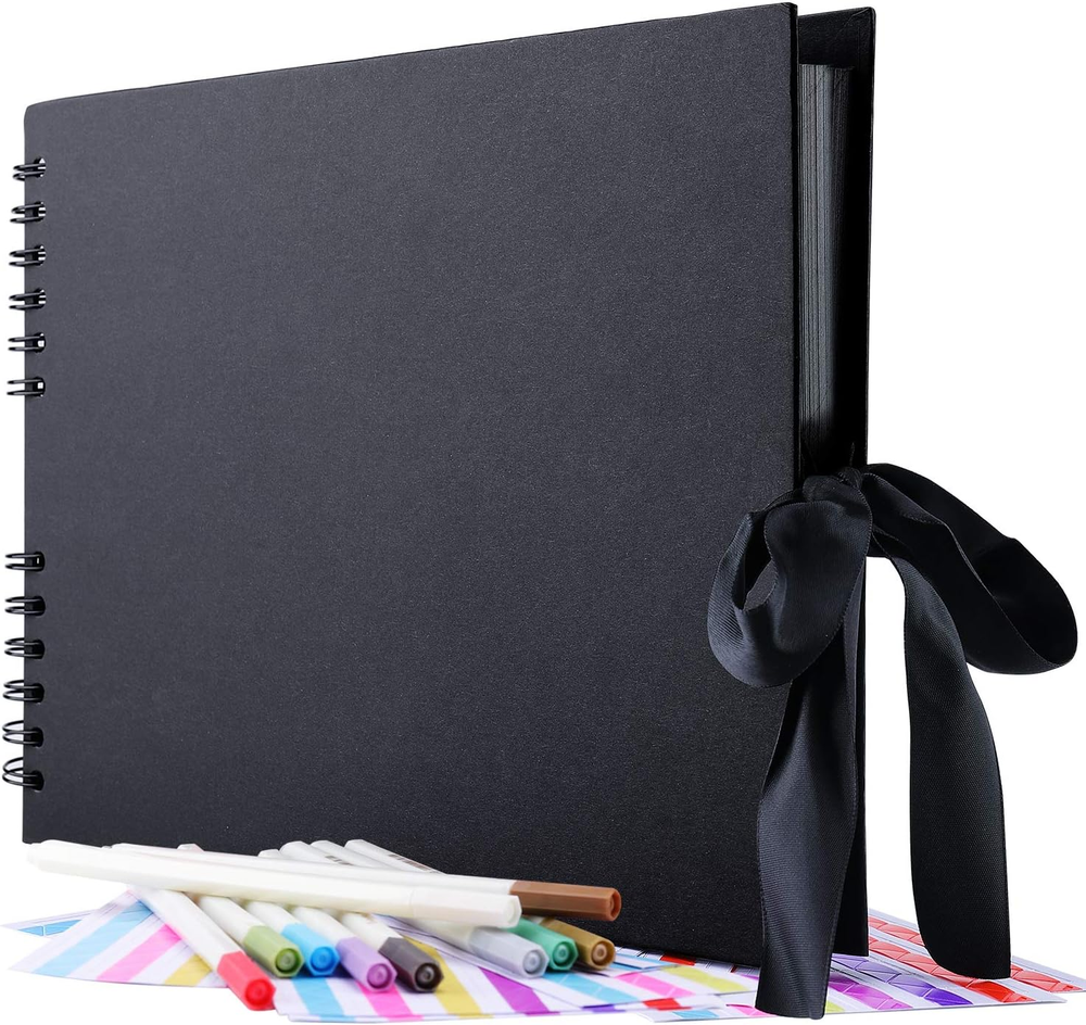 80-Page Scrapbook Album with 10 Metallic Markers and Craft Paper for DIY Photos