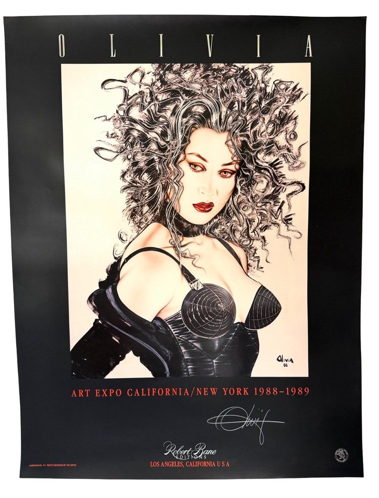 Olivia De Berardinis signed Whiplash Pinup Poster 1988 Vintage Robert Bane 34x26