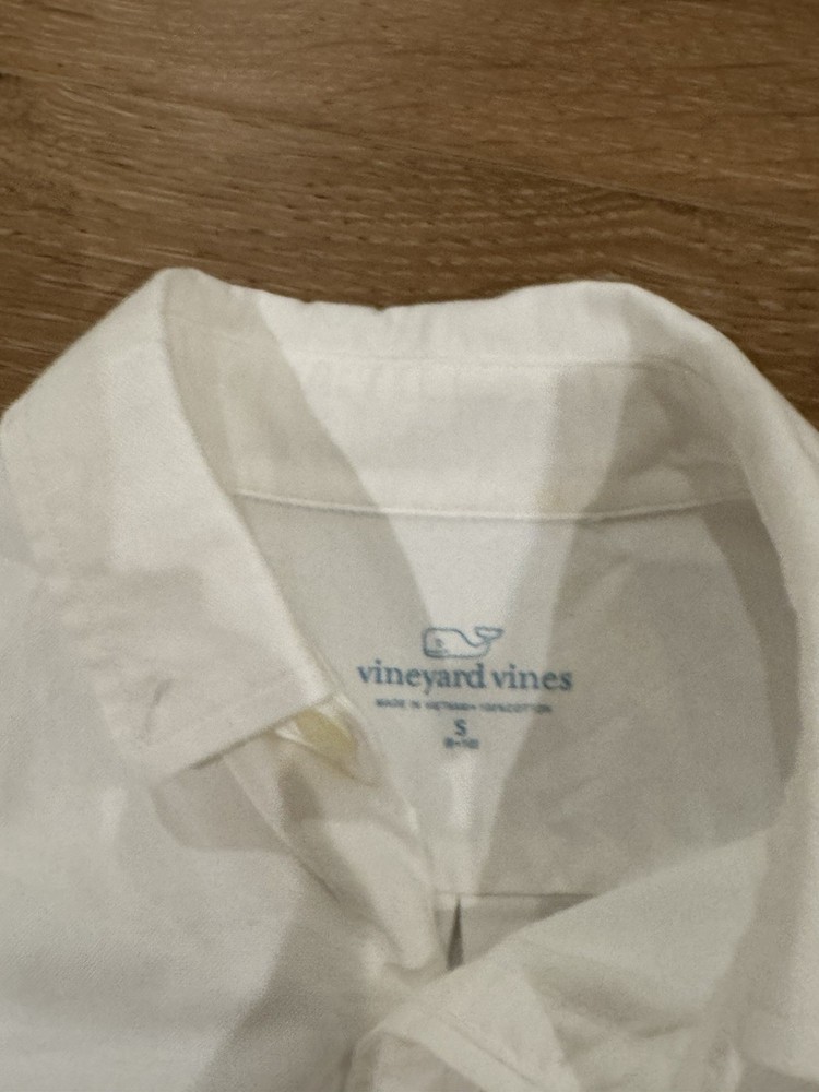 Vineyard Vines Whale Shirt Boys Small 8-10 White Button Down L/S Lacrosse Cotton
