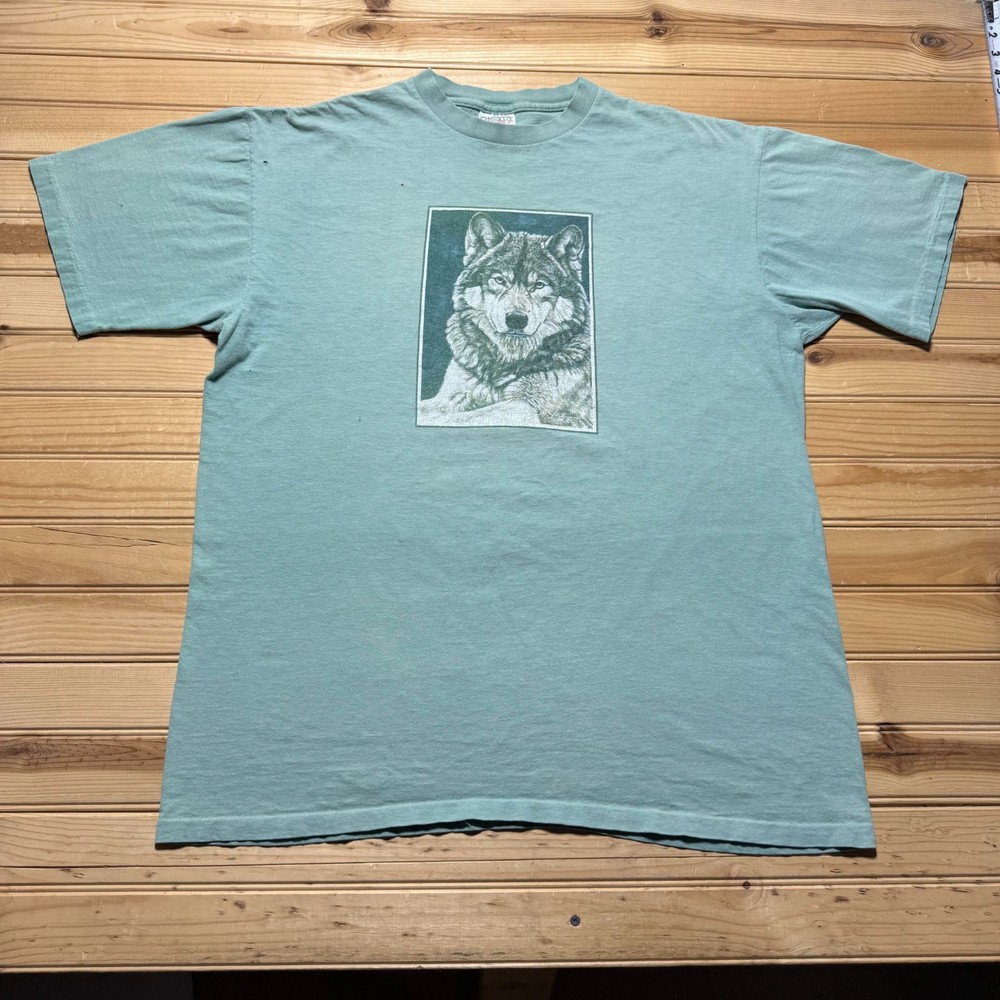 Vintage 90s Wolf Wildlife Nature M.K. Sarie Single Stitch Graphic T-Shirt USA XL