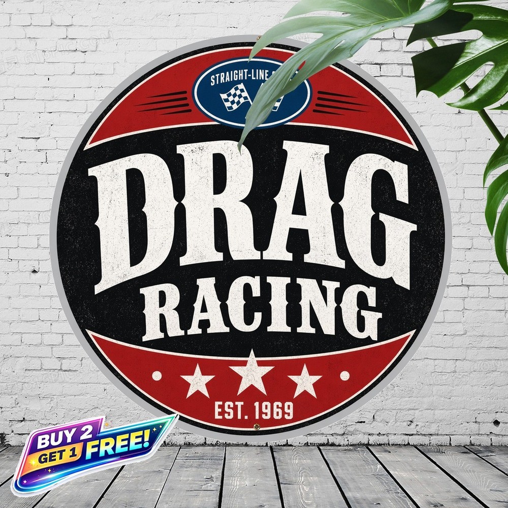 Drag Racing Retro Garage Tin Sign Automotive Speed Wall Art Decor