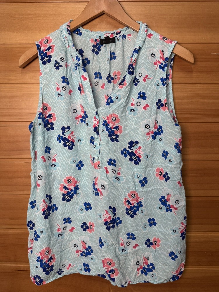 Women’s Talbots Sleeveless Button Down Blouse Blue Floral XL