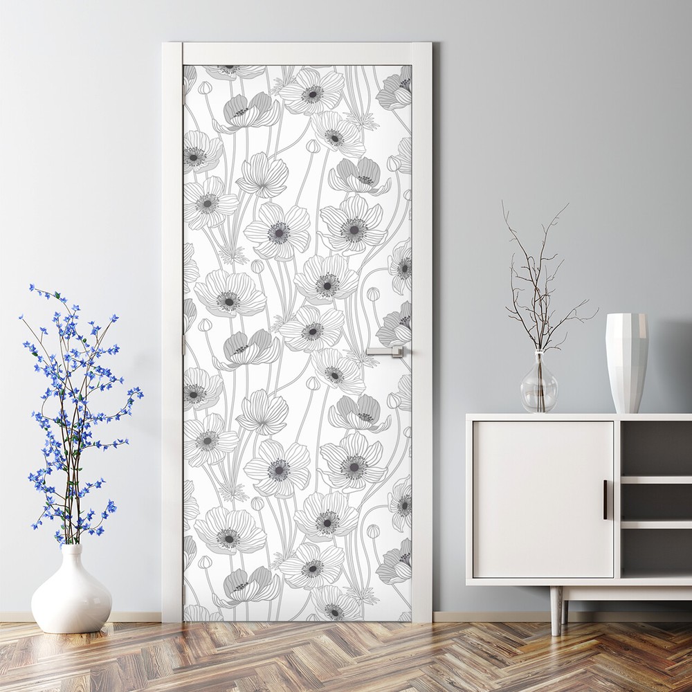 Poppies Contour Bubble-Free Self-Adhesive Door Decal Peel and Stick