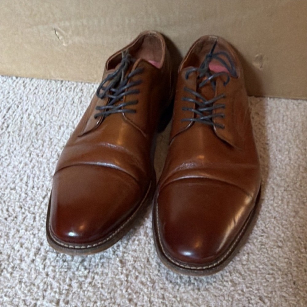 Stacy Adams Redzone Men's Brown Leather Cap Toe Oxford Lace-Up Dress Shoes 10M