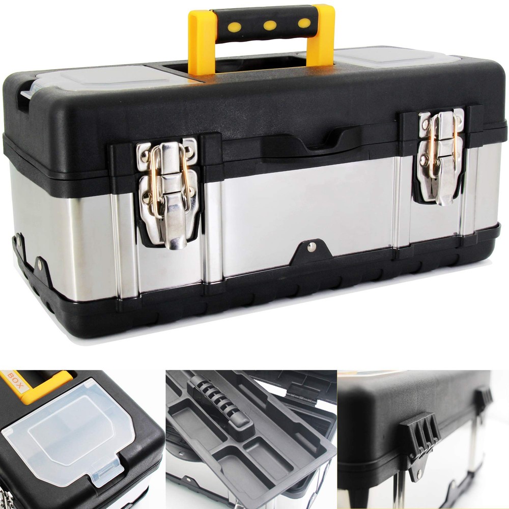 16.5-Inch Tool Box - Portable Lockable Storage, Stainless Steel & Plastic Con...