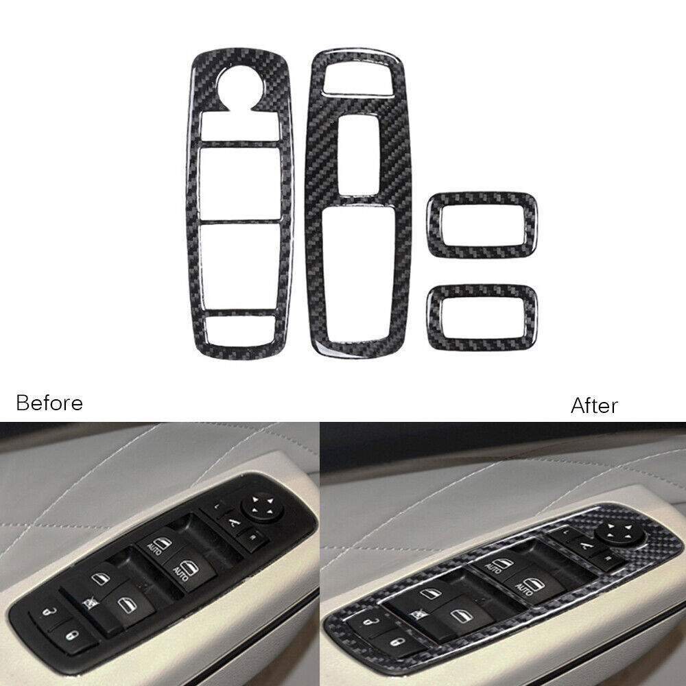 4Pcs Carbon Fiber Door Window Lift Switch Panel Cover For Chrysler 300 2015~17