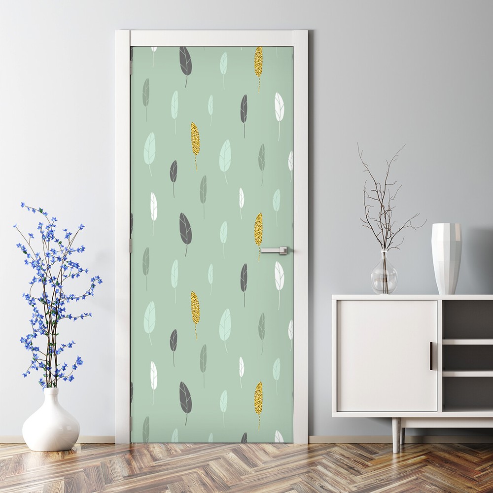 Scandinavian Leaf Pattern Bubble Free Door sticker Easy stick Self adhesive